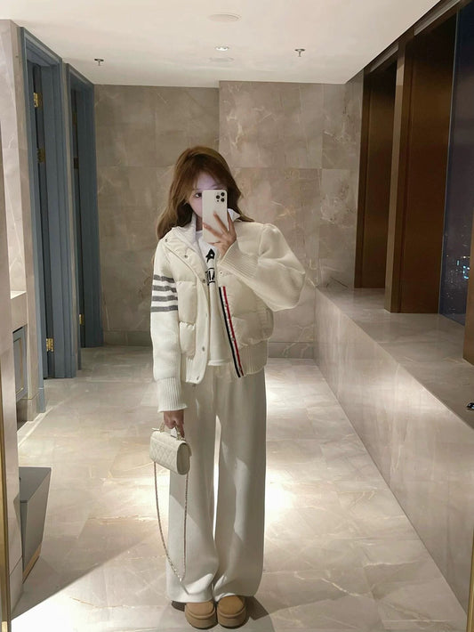冬日千颂伊 韩系秋冬拼接针织棉轻薄羽绒服 Winter Cheon Song Yi Korean-Style Patchwork Knit Cotton Lightweight Down Jacket