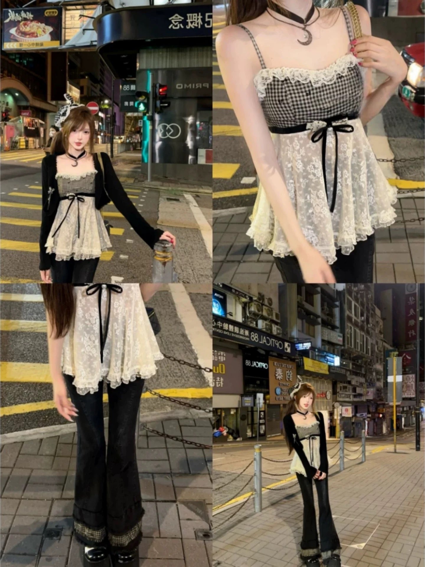 心动恋人 格子蕾丝吊带上衣+开衫套装 Heartthrob Lover · Plaid Lace Camisole & Cardigan Set