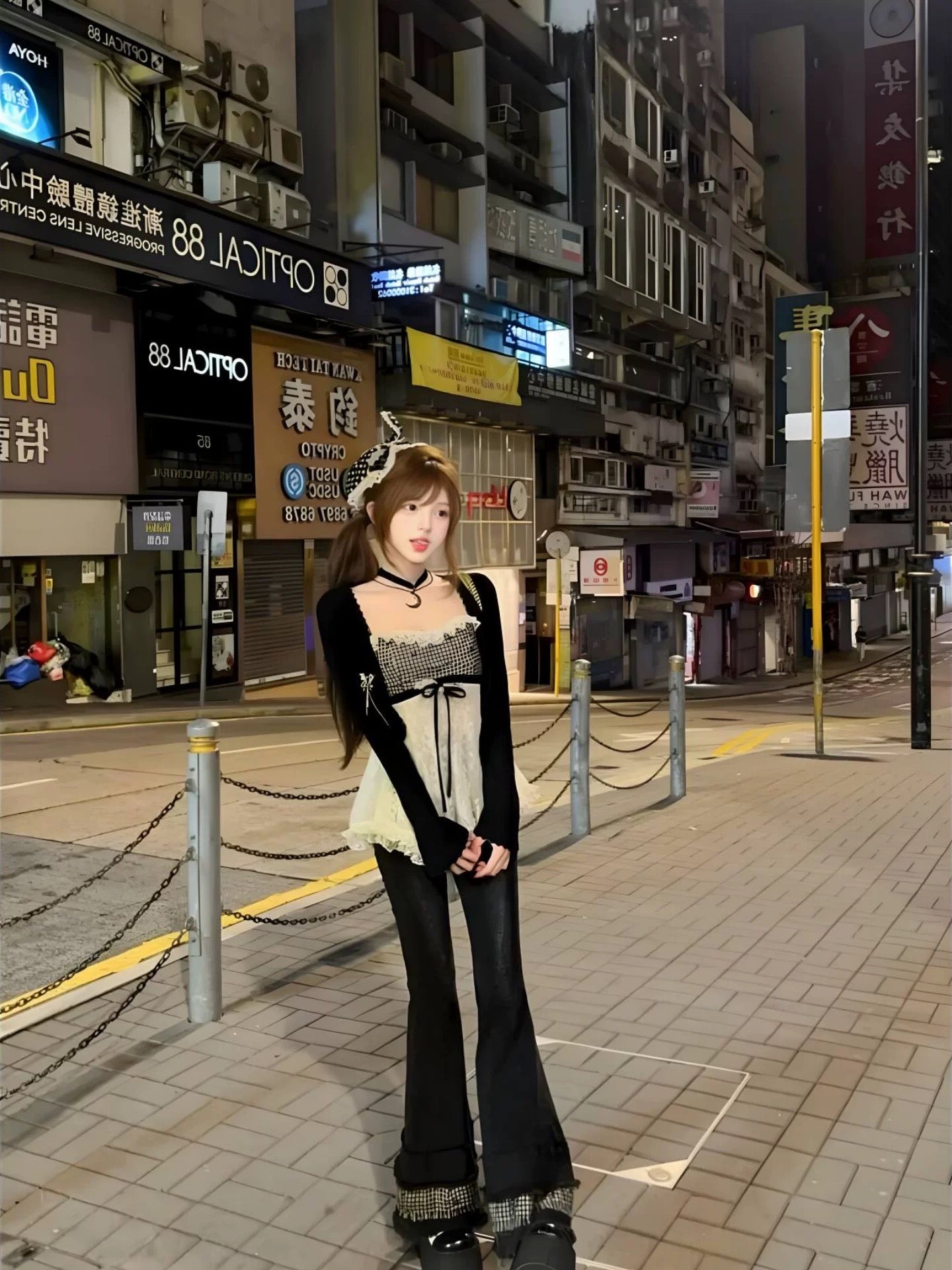 心动恋人 格子蕾丝吊带上衣+开衫套装 Heartthrob Lover · Plaid Lace Camisole & Cardigan Set