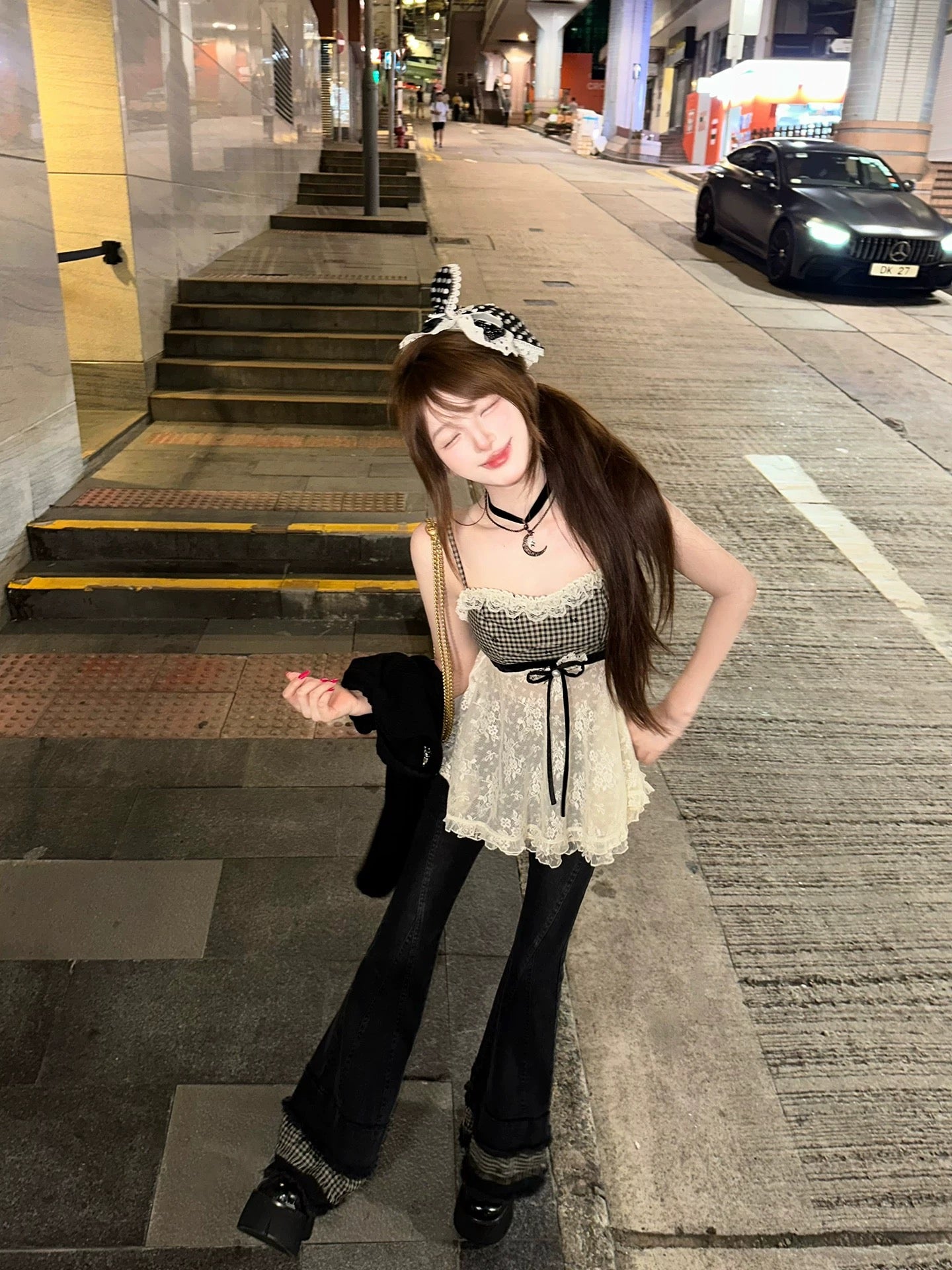 心动恋人 格子蕾丝吊带上衣+开衫套装 Heartthrob Lover · Plaid Lace Camisole & Cardigan Set