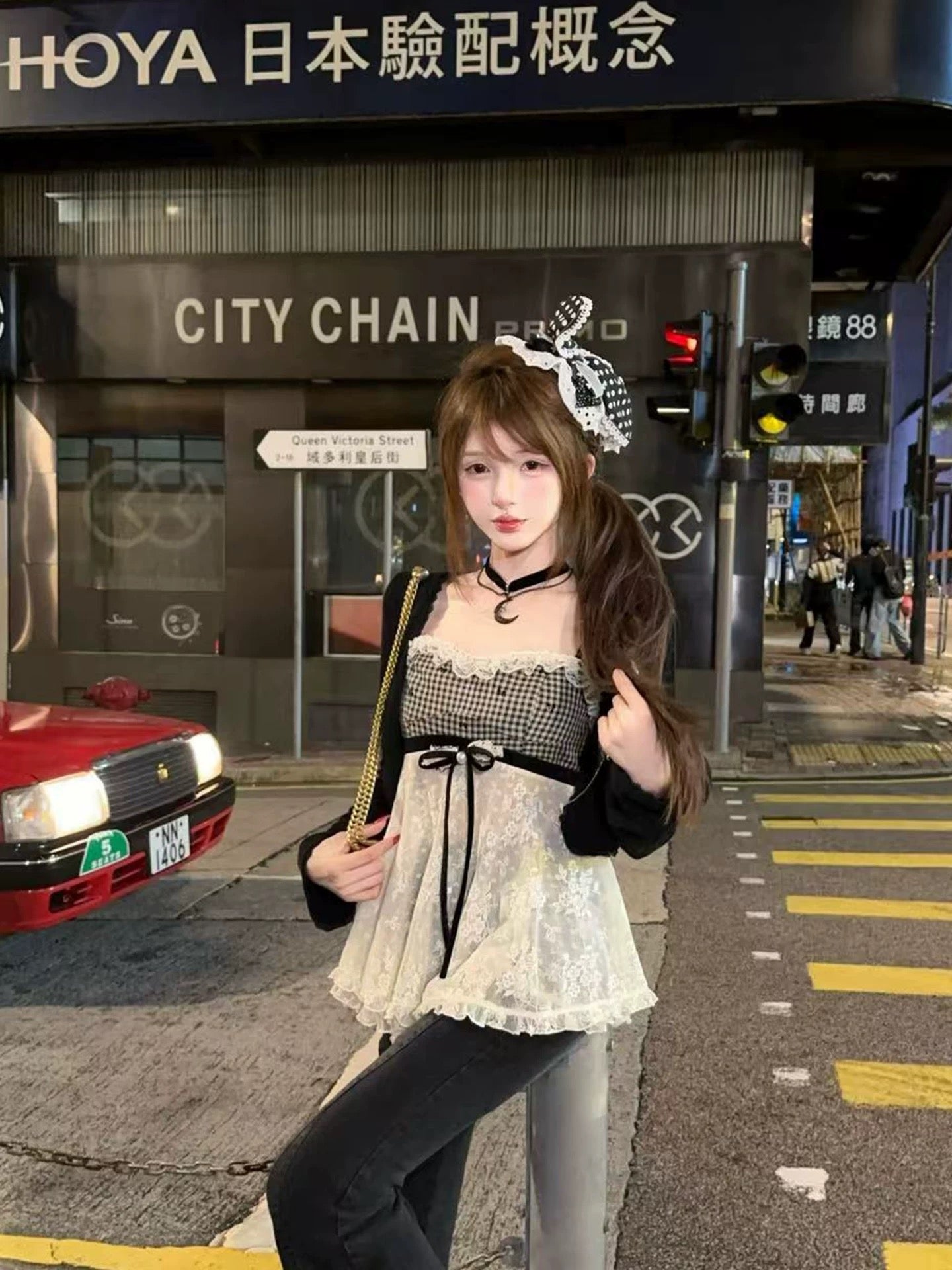 心动恋人 格子蕾丝吊带上衣+开衫套装 Heartthrob Lover · Plaid Lace Camisole & Cardigan Set