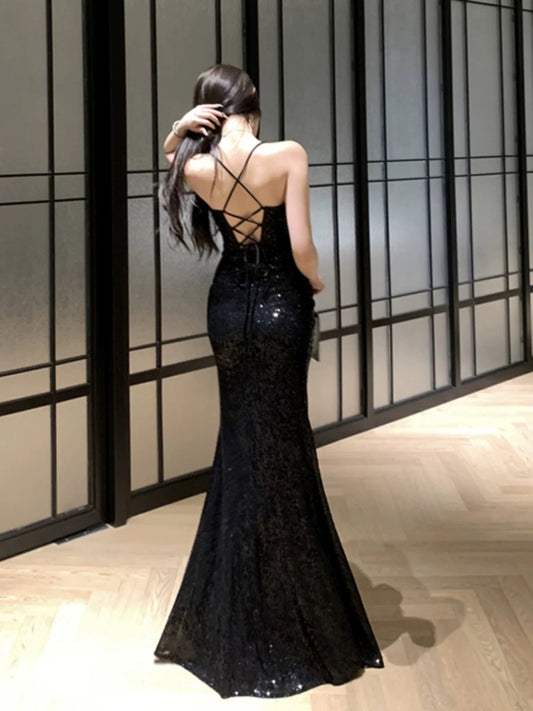耀石之夜 晚礼服露背亮片连衣裙 Obsidian Night · Backless Sequin Evening Gown