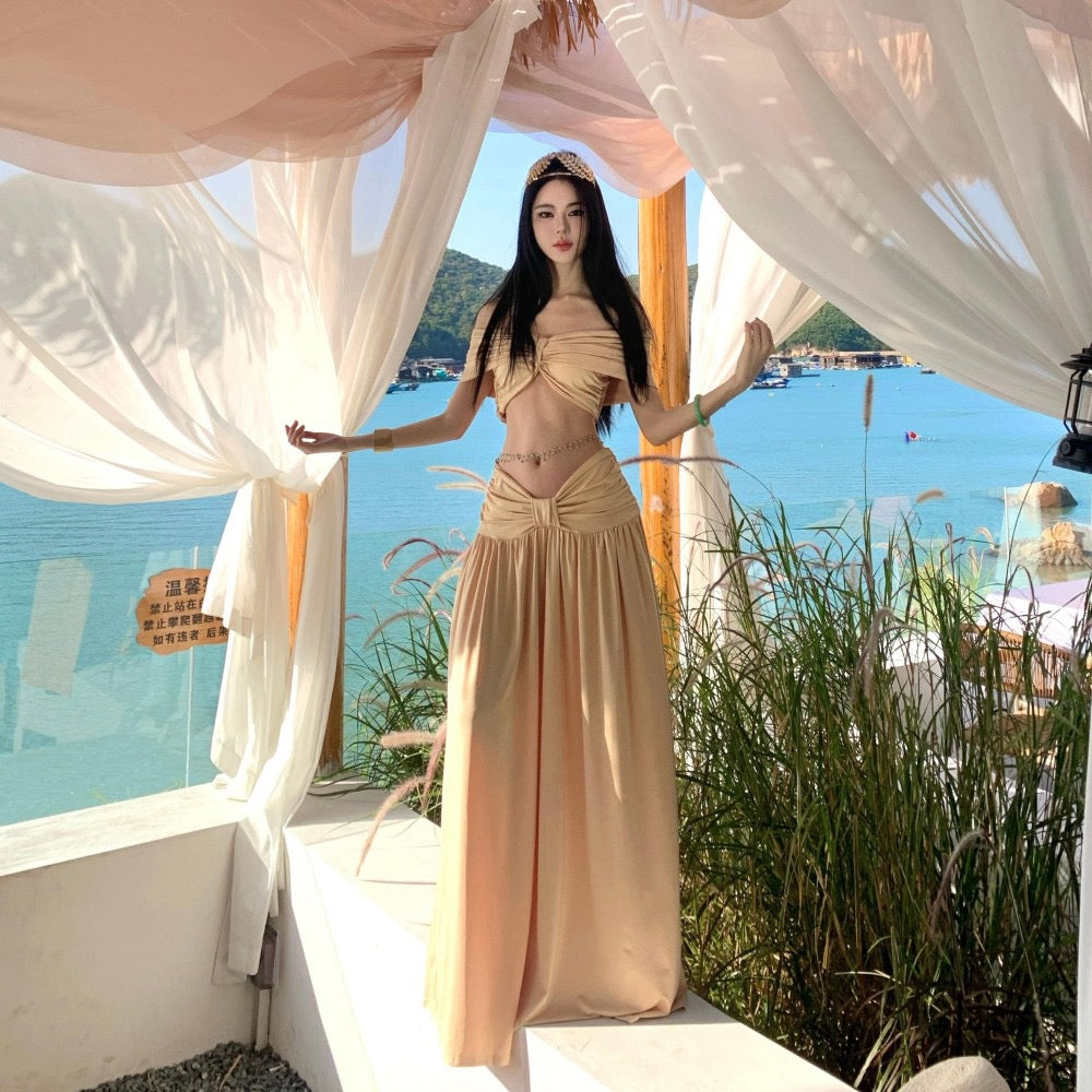 暮光之吻 法式复古一字肩礼服长裙套装 Twilight Kiss · French Vintage Off-Shoulder Gown Set