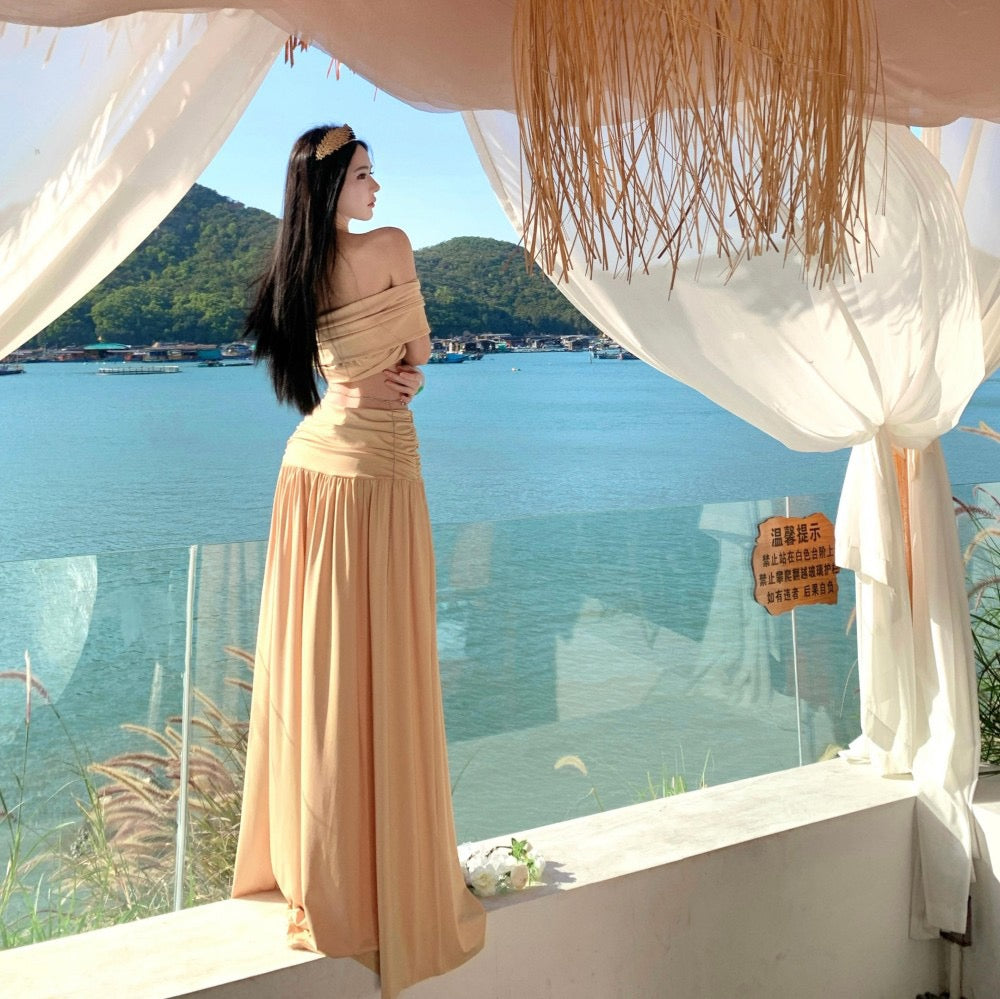 暮光之吻 法式复古一字肩礼服长裙套装 Twilight Kiss · French Vintage Off-Shoulder Gown Set