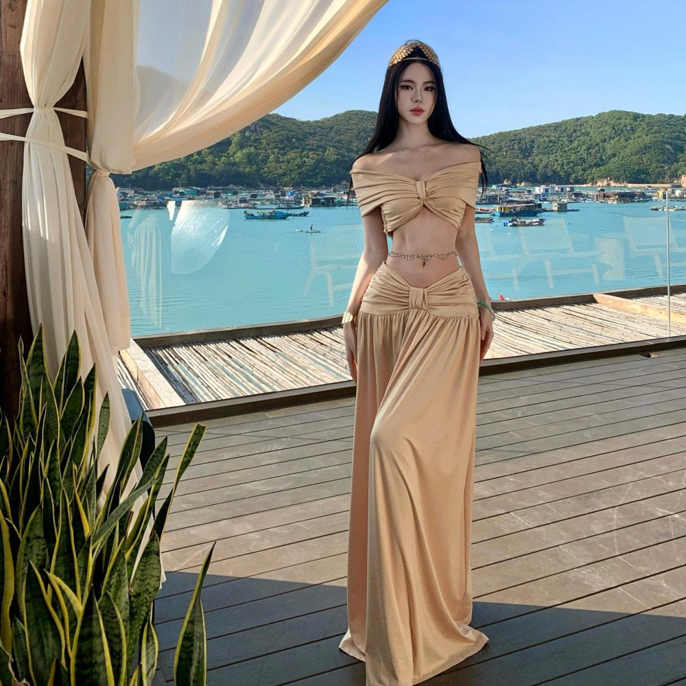 暮光之吻 法式复古一字肩礼服长裙套装 Twilight Kiss · French Vintage Off-Shoulder Gown Set