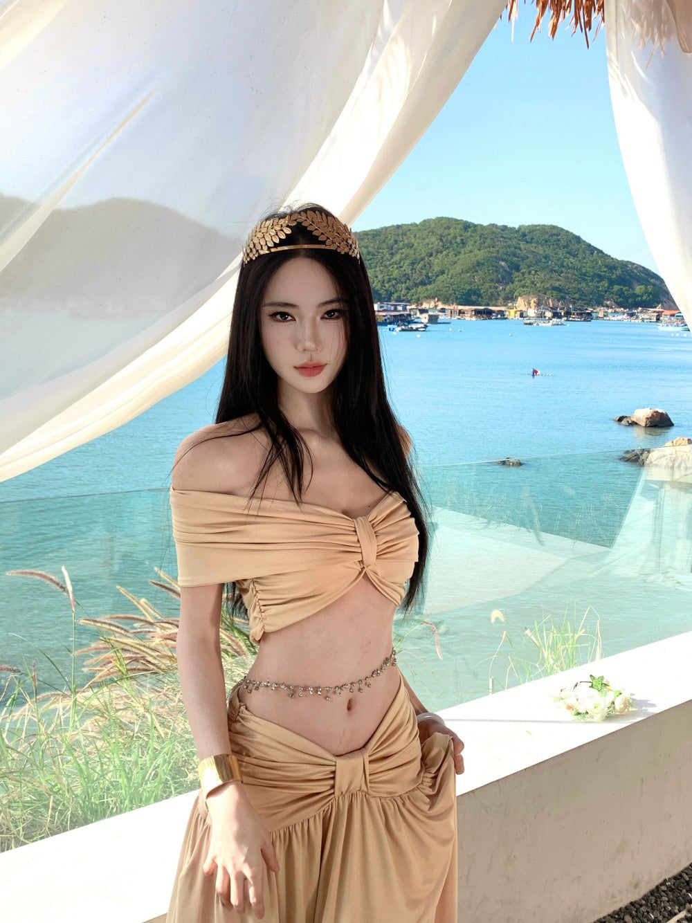 暮光之吻 法式复古一字肩礼服长裙套装 Twilight Kiss · French Vintage Off-Shoulder Gown Set