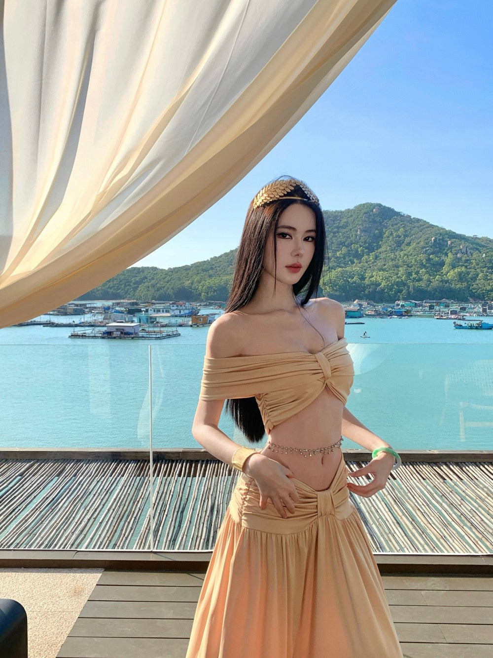 暮光之吻 法式复古一字肩礼服长裙套装 Twilight Kiss · French Vintage Off-Shoulder Gown Set