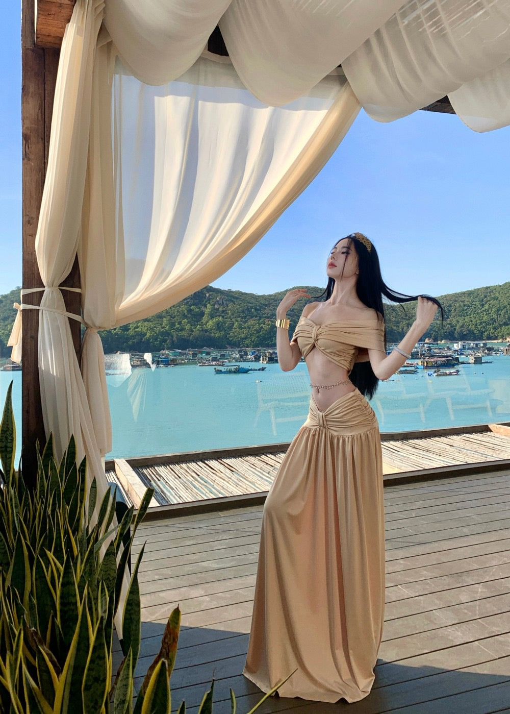 暮光之吻 法式复古一字肩礼服长裙套装 Twilight Kiss · French Vintage Off-Shoulder Gown Set