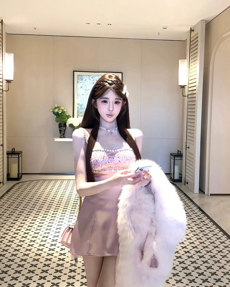 流光幻梦 粉色水钻吊带连衣裙 Luminous Dream · Pink Rhinestone Camisole Dress