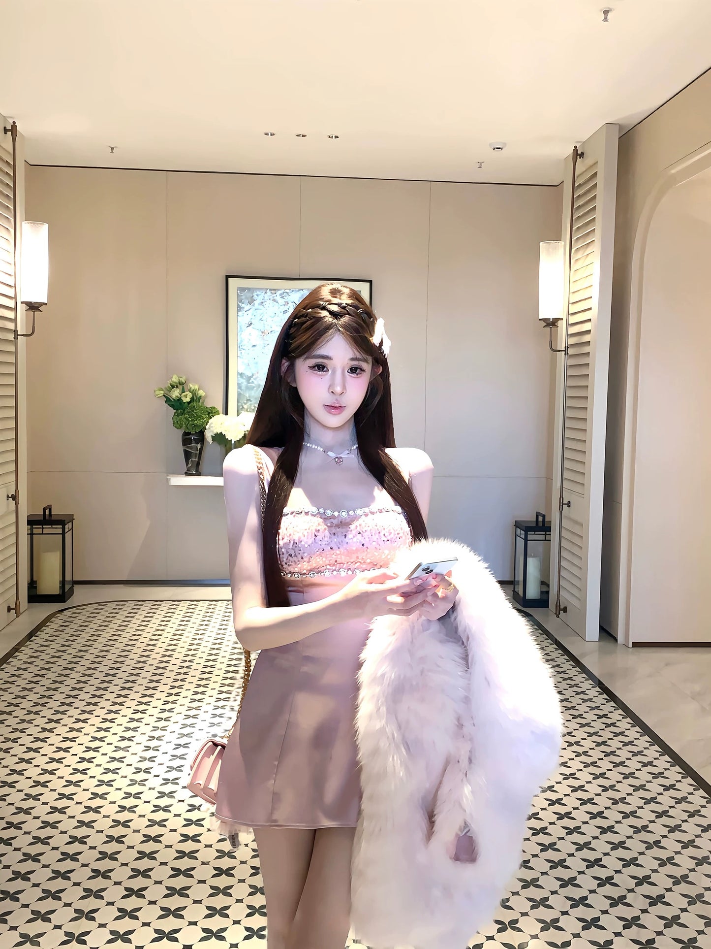 流光幻梦 粉色水钻吊带连衣裙 Luminous Dream · Pink Rhinestone Camisole Dress