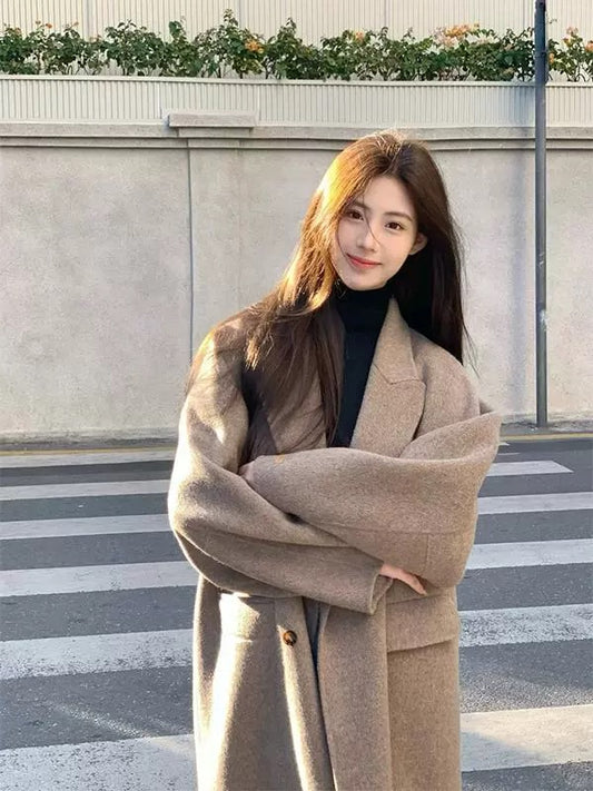 赫本魅力 毛呢秋冬中长款大衣 Hepburn Elegance Wool Blend Mid-Length Coat for Fall/Winter