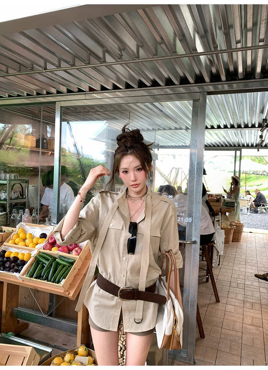 苏黎世早晨 苎麻衬衣高腰短裤套装 Zurich Morning Ramie Shirt and High-Waisted Shorts Set