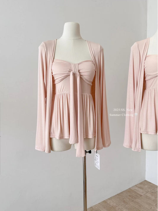 粉色夏天 韩系千金感温柔纯欲套装 Pink Summer Korean-Style Gentle & Innocent Outfit Set