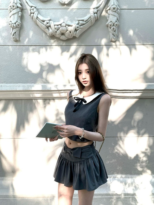 miu系甜菜 学院风马甲半裙套装 Miu-Style Sweet Girl Preppy Vest and Skirt Set