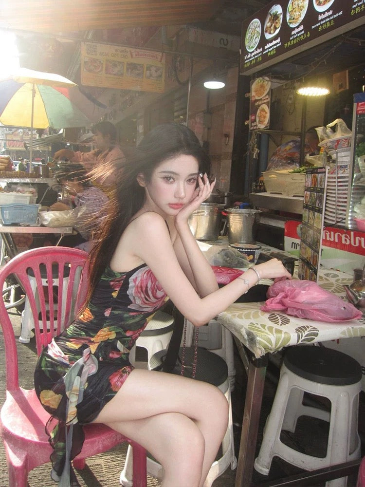 热火如歌 碎花纯欲辣妹连衣裙 Passion Like Fire – Floral Pure & Sultry Y2K Dress