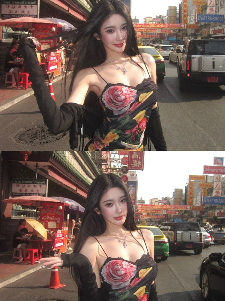 热火如歌 碎花纯欲辣妹连衣裙 Passion Like Fire – Floral Pure & Sultry Y2K Dress