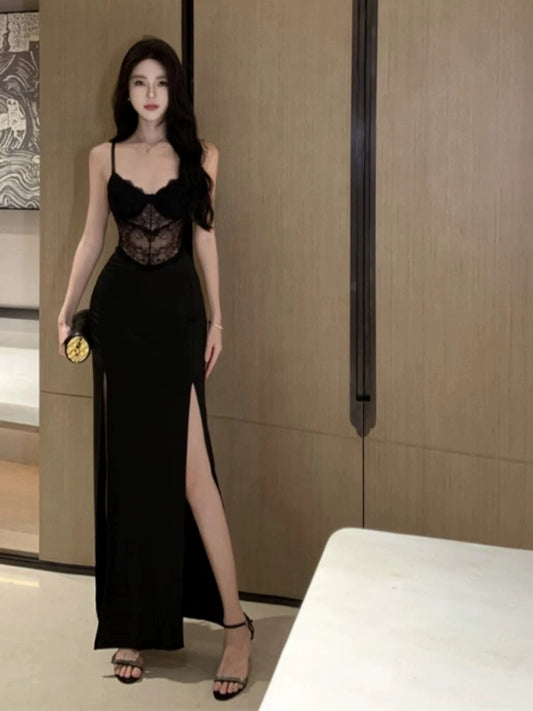 蕾丝美学 开叉性感吊带连衣裙 Lace Aesthetics · Sexy Slit Lace Camisole Dress