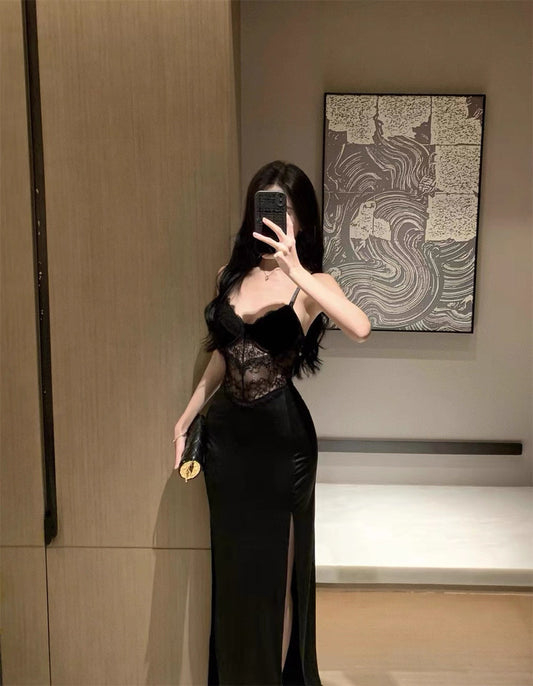 蕾丝美学 开叉性感吊带连衣裙 Lace Aesthetics · Sexy Slit Lace Camisole Dress