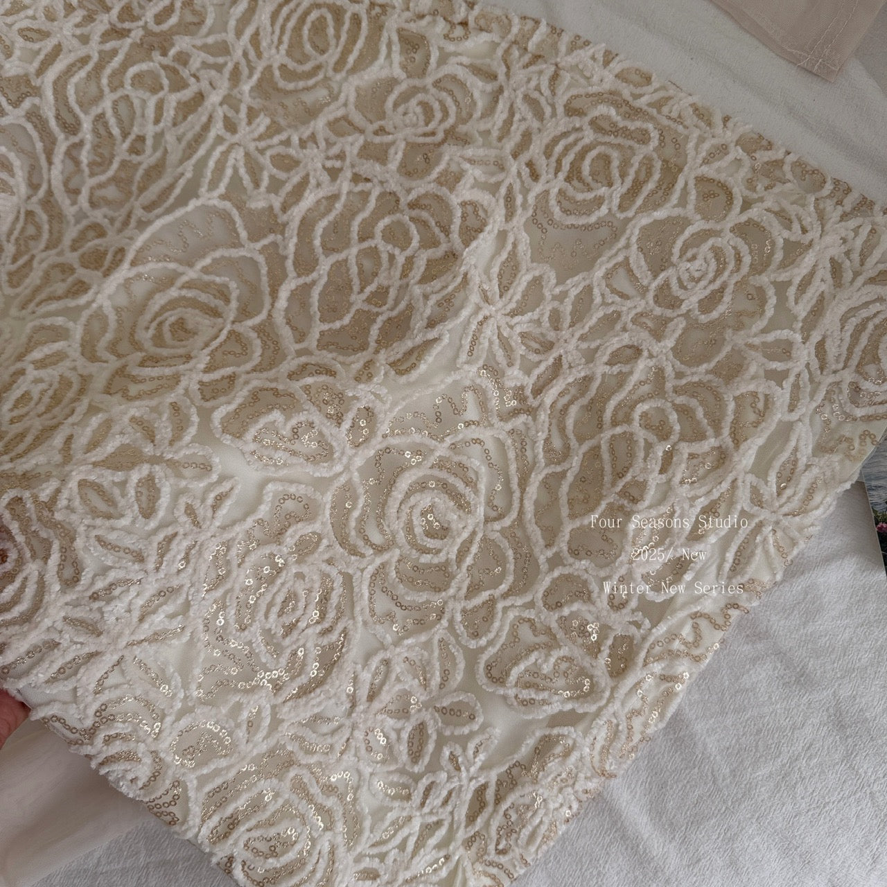 杏色玫瑰 亮片抹胸裙网纱连衣裙 Apricot Rose Sequin Strapless Tulle Dress