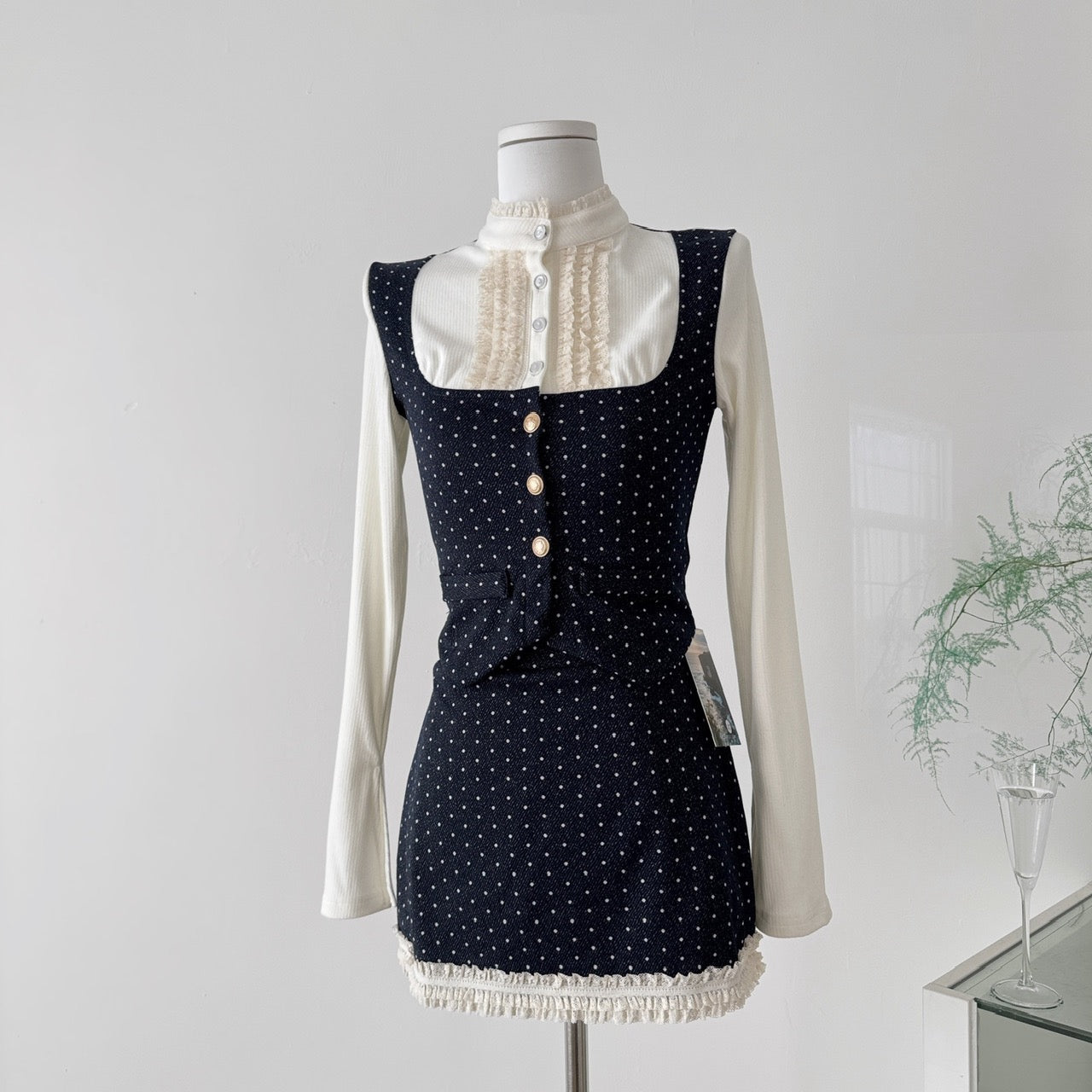 漫天星辰 假两件上衣长袖半裙长裤套装 Starry Sky Faux Two-Piece Long Sleeve Top & Skirt-Pants Set