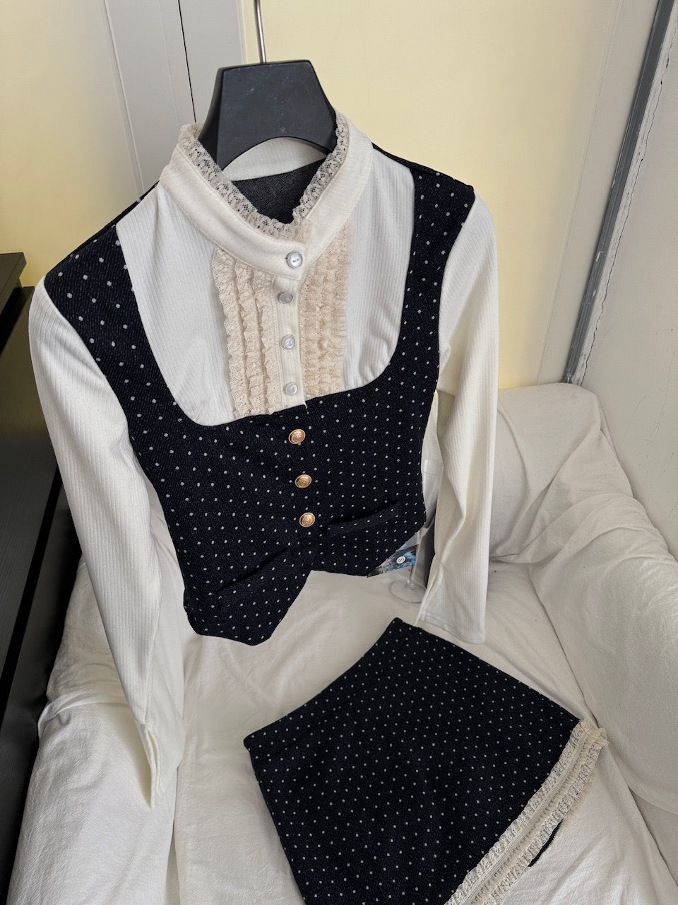 漫天星辰 假两件上衣长袖半裙长裤套装 Starry Sky Faux Two-Piece Long Sleeve Top & Skirt-Pants Set