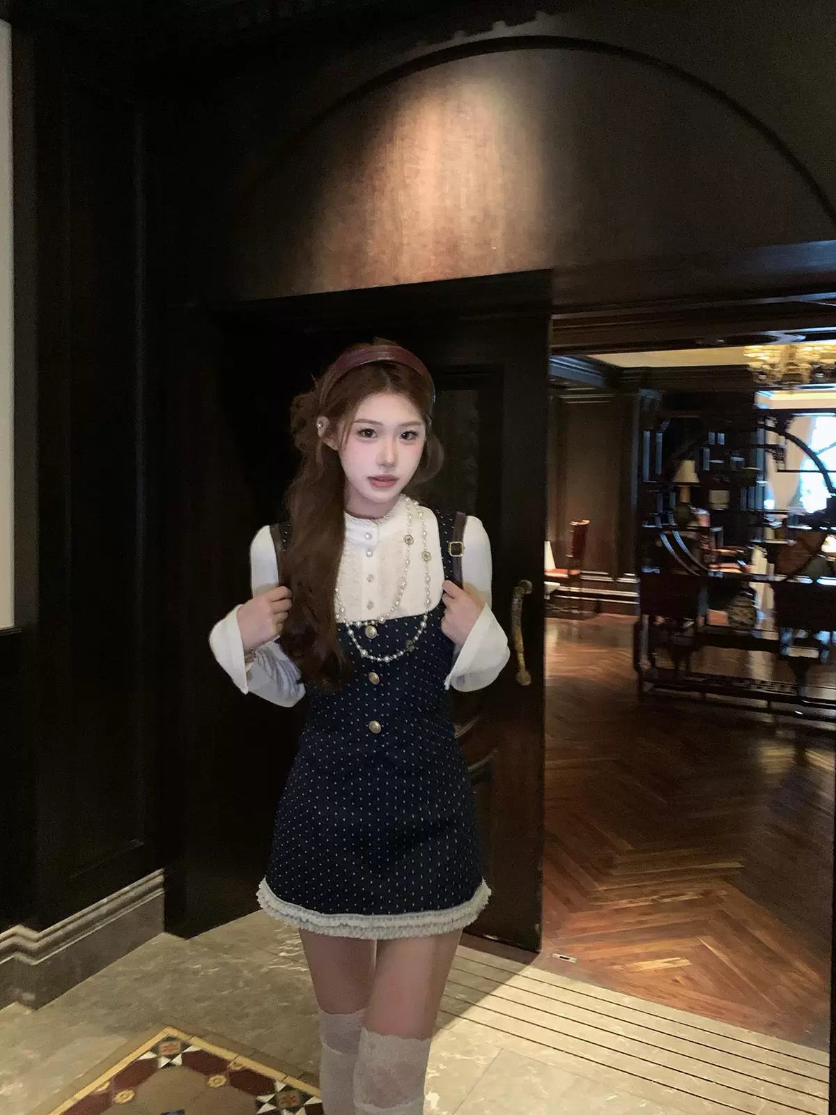 漫天星辰 假两件上衣长袖半裙长裤套装 Starry Sky Faux Two-Piece Long Sleeve Top & Skirt-Pants Set