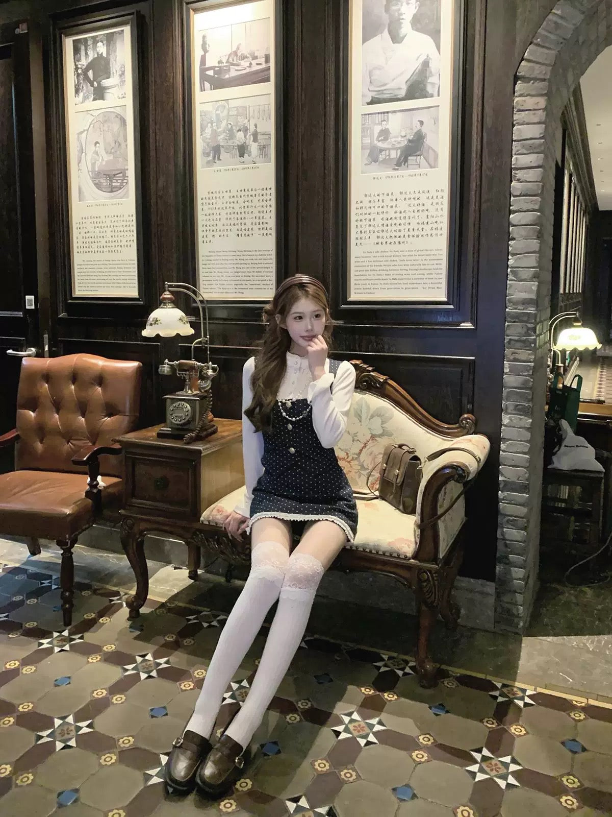 漫天星辰 假两件上衣长袖半裙长裤套装 Starry Sky Faux Two-Piece Long Sleeve Top & Skirt-Pants Set