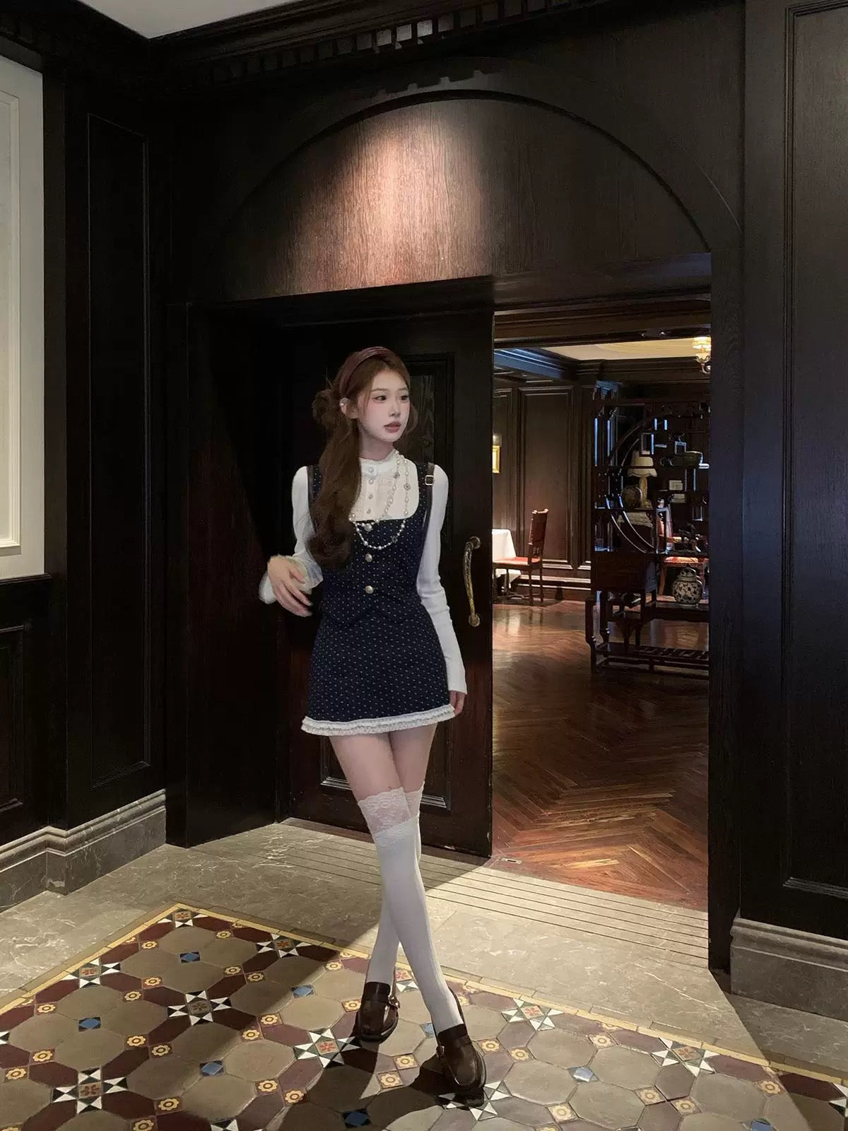 漫天星辰 假两件上衣长袖半裙长裤套装 Starry Sky Faux Two-Piece Long Sleeve Top & Skirt-Pants Set