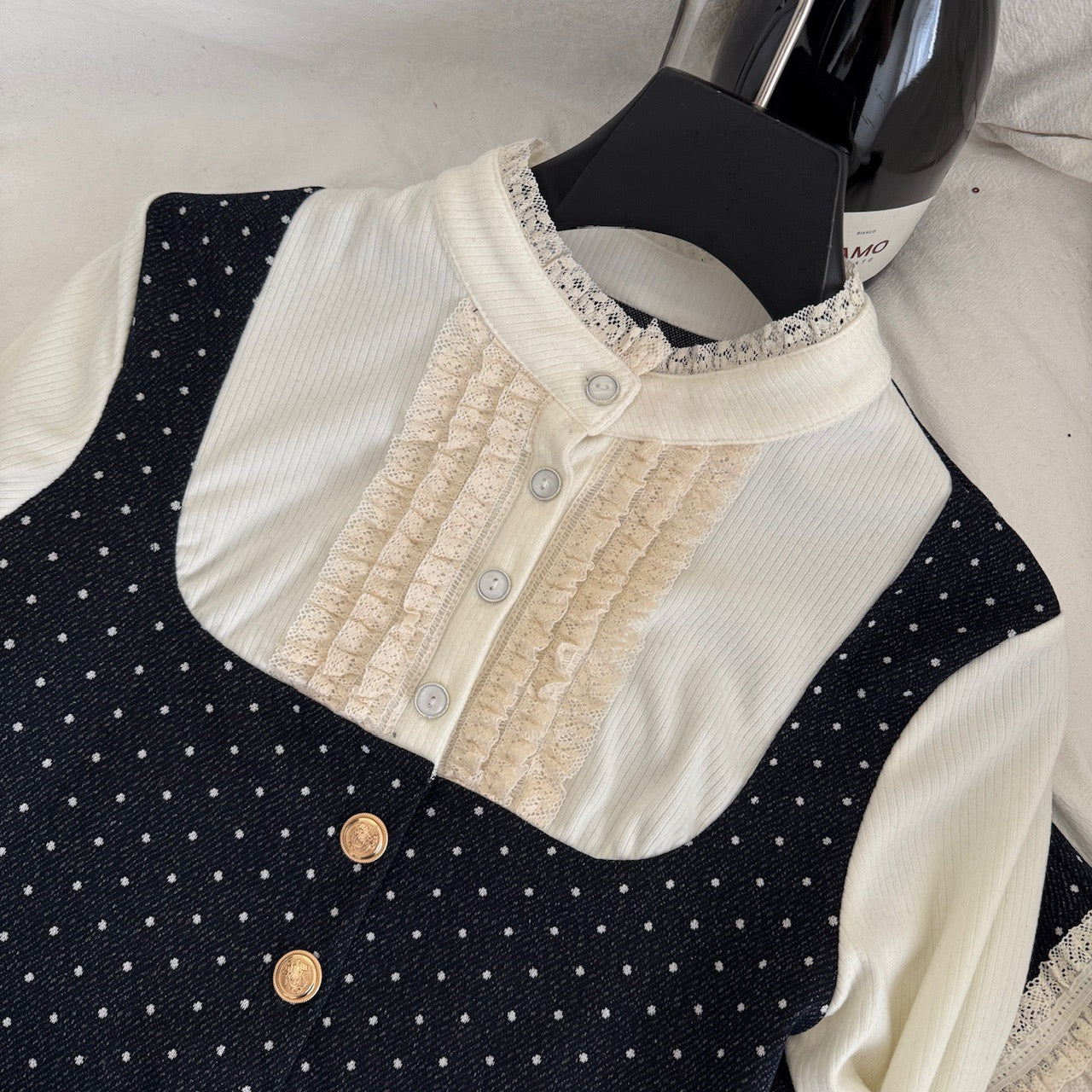 漫天星辰 假两件上衣长袖半裙长裤套装 Starry Sky Faux Two-Piece Long Sleeve Top & Skirt-Pants Set