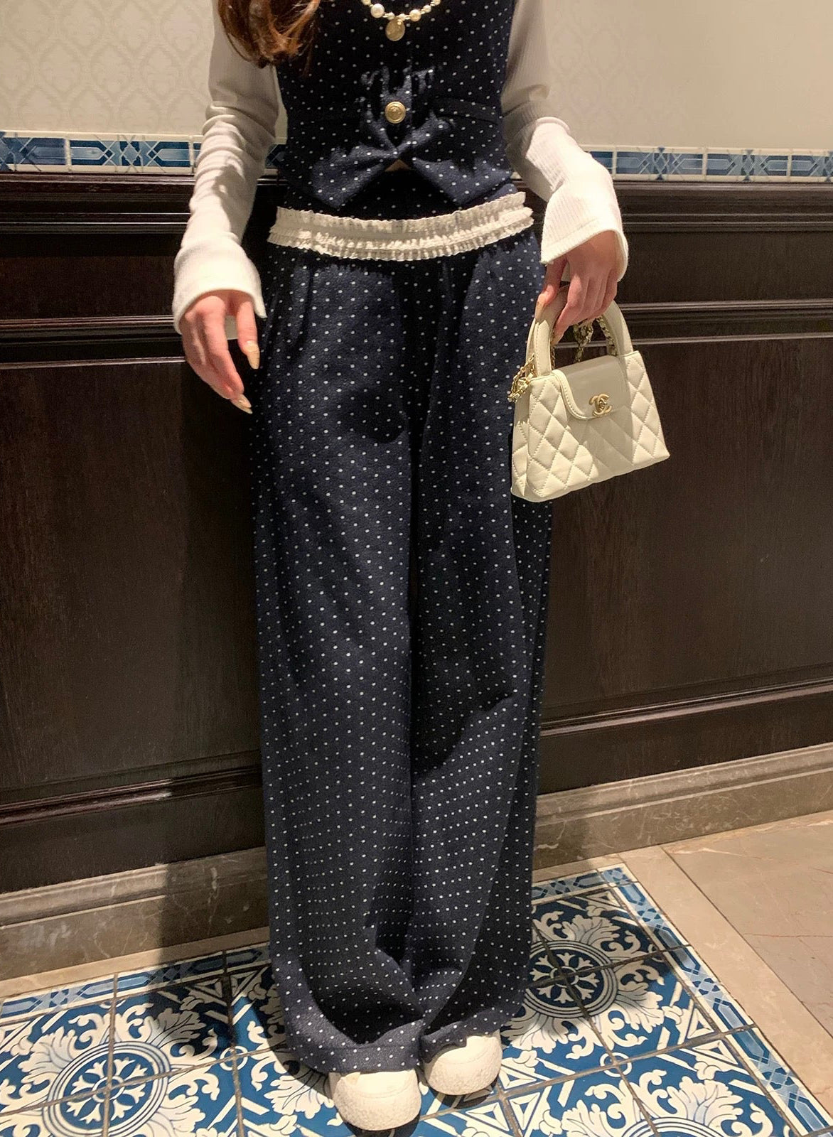 漫天星辰 假两件上衣长袖半裙长裤套装 Starry Sky Faux Two-Piece Long Sleeve Top & Skirt-Pants Set