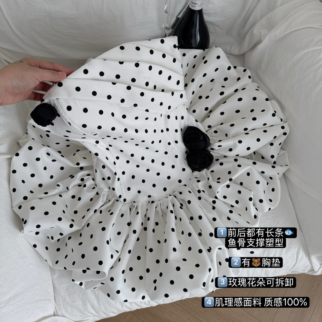 高品·日系流光 修身绑带波点鱼骨蓬蓬带胸垫连衣裙 Premium· Flowing Lights Fitted Lace-Up Polka Dot Bustier Tulle padded Dress