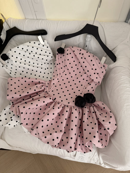 高品·日系流光 修身绑带波点鱼骨蓬蓬带胸垫连衣裙 Premium· Flowing Lights Fitted Lace-Up Polka Dot Bustier Tulle padded Dress