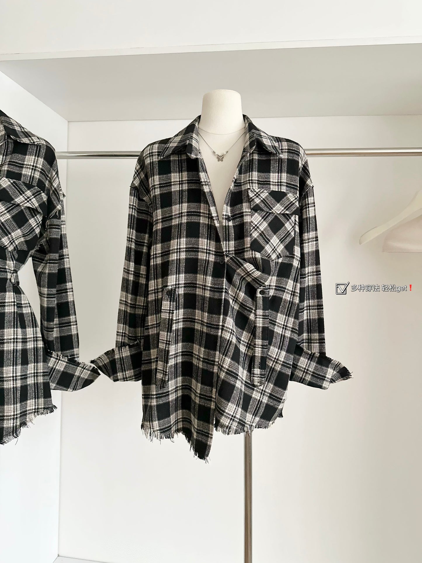 黑咖炭格 复古秋冬慵懒风格子衬衫 Black & Coffee Plaid Vintage Relaxed-Fit Shirt