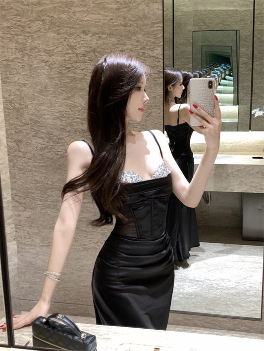 Ode to the Stars — Silver-Glitter Strapless Black Gown