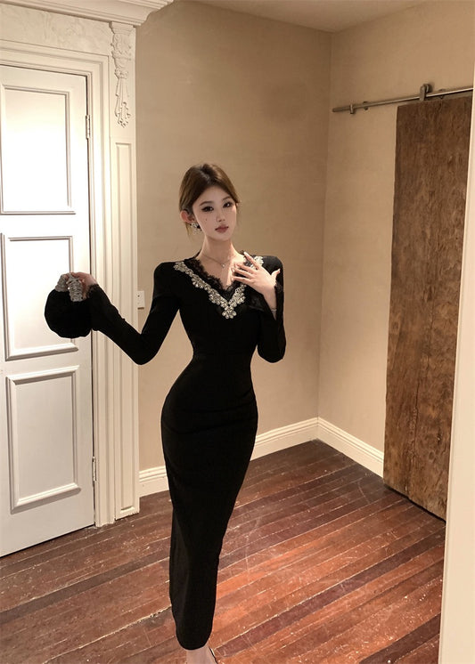 Moonlight Soirée · Couture Beaded Lace Long-Sleeve Dress