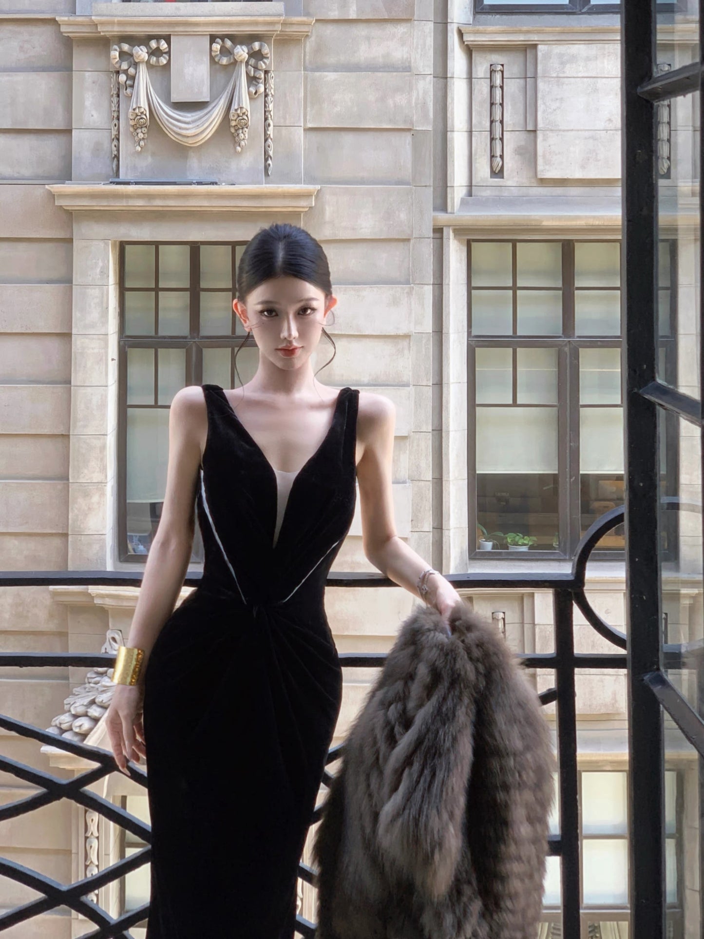 Life Edit · Velvet-Mesh Elegant Statement Dress