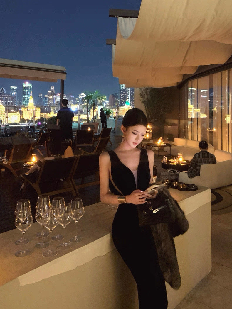 Life Edit · Velvet-Mesh Elegant Statement Dress