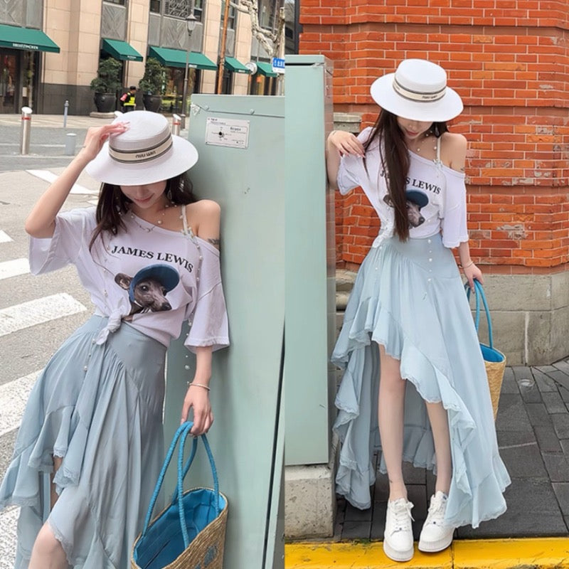 耳语轻绕 时尚木耳蕾丝花边半身裙套装Whisper-Inspired Irregular Ruffle Lace Trim Set
