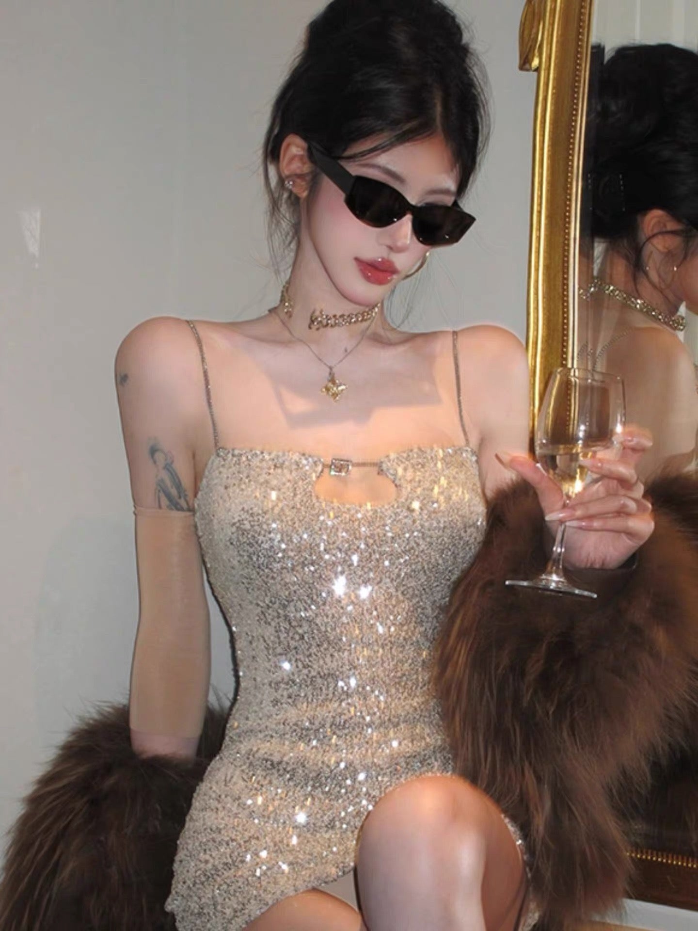 silver sequin spaghetti strap dress Silver Sequin Short Party Dress with Spaghetti Straps Modsele