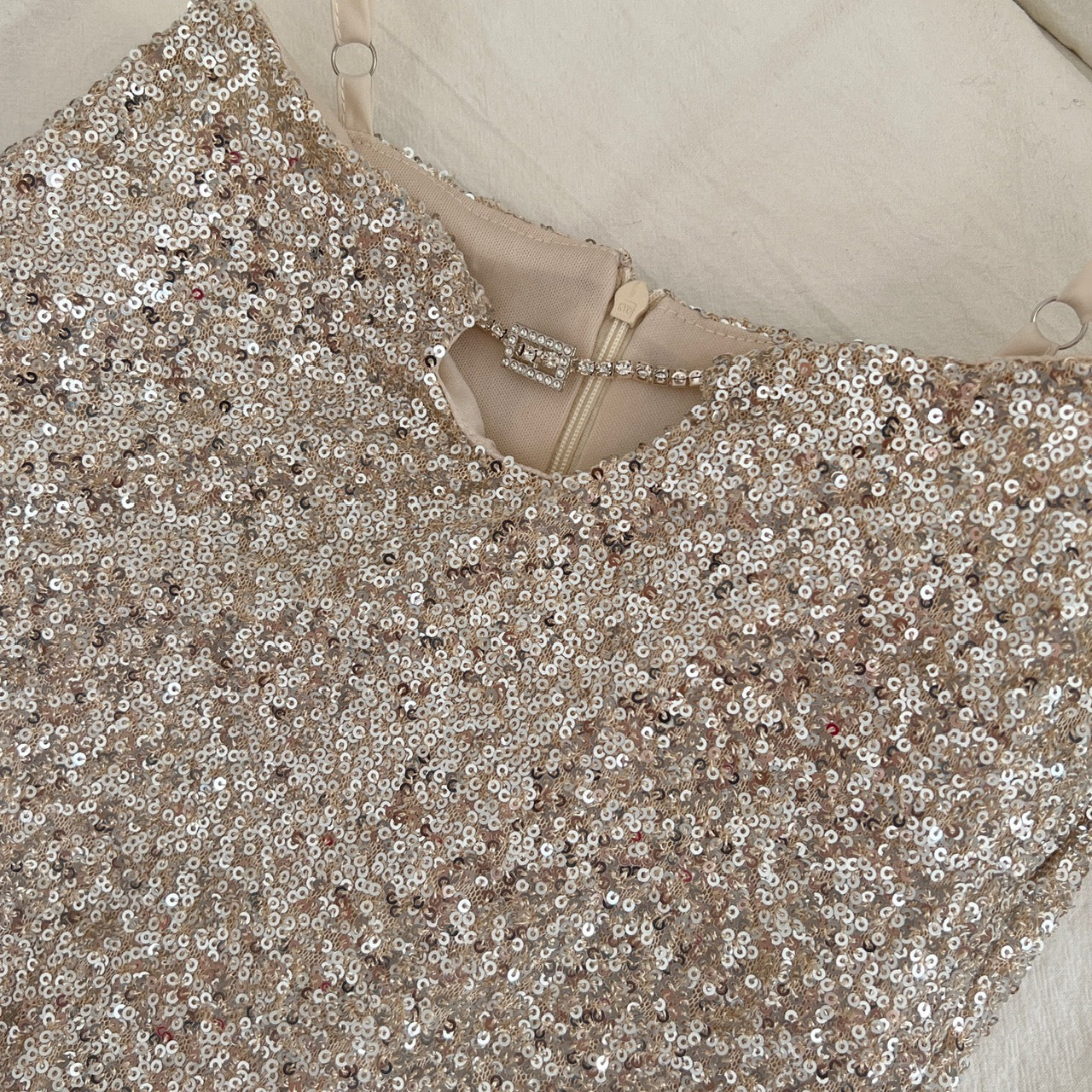 Starry Glamour · Silver Sequin Spaghetti-Strap Sexy Dress