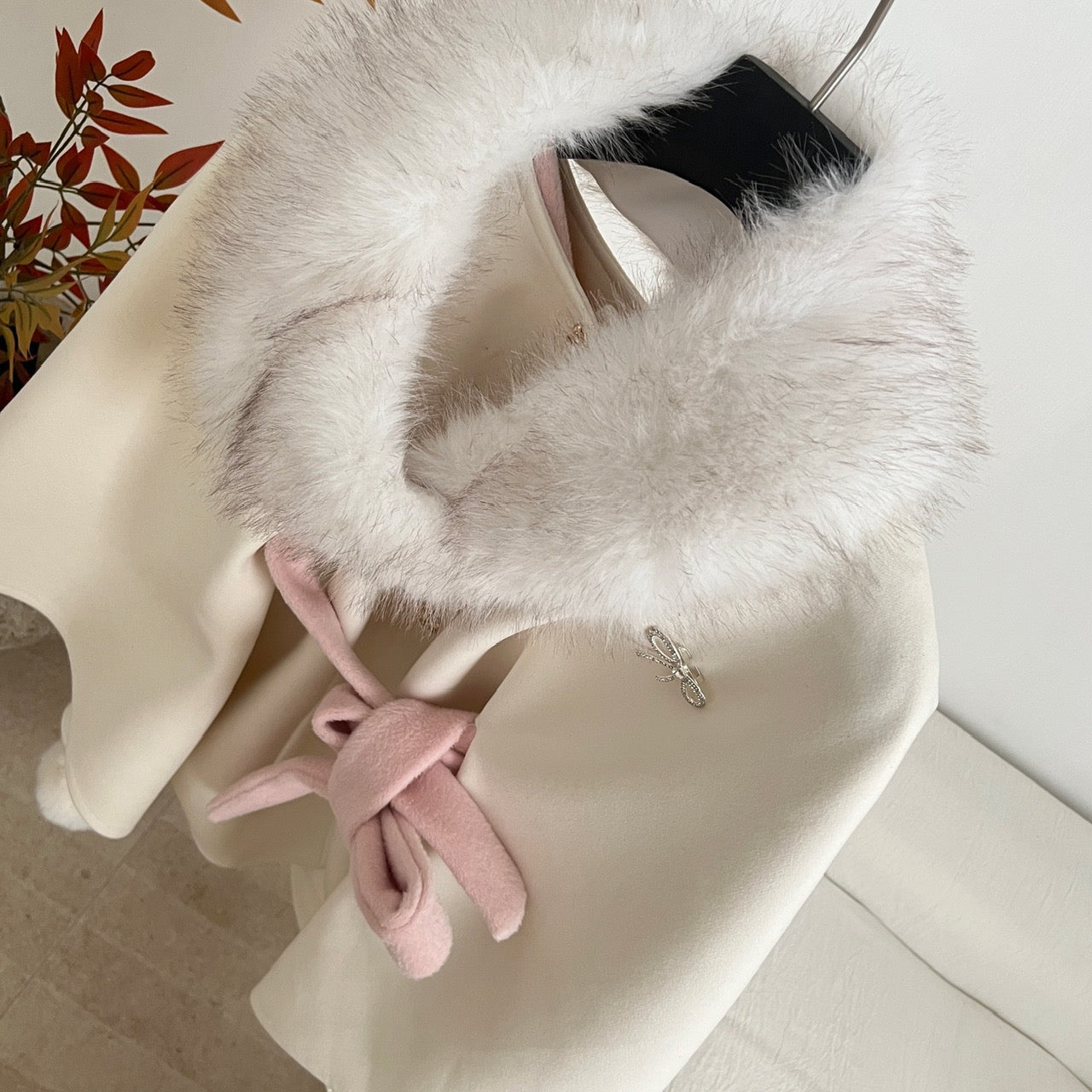 Overseas Heiress · Winter Thick Cape with Fur Collar & Belted Skirt Set