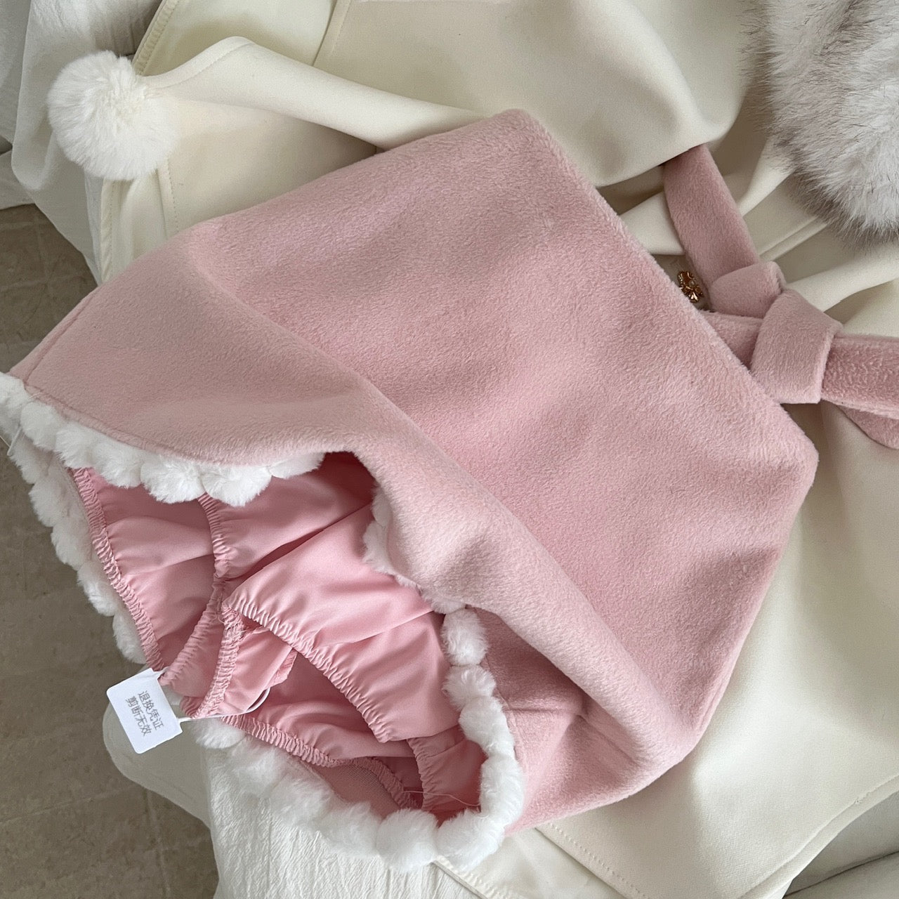 Overseas Heiress · Winter Thick Cape with Fur Collar & Belted Skirt Set