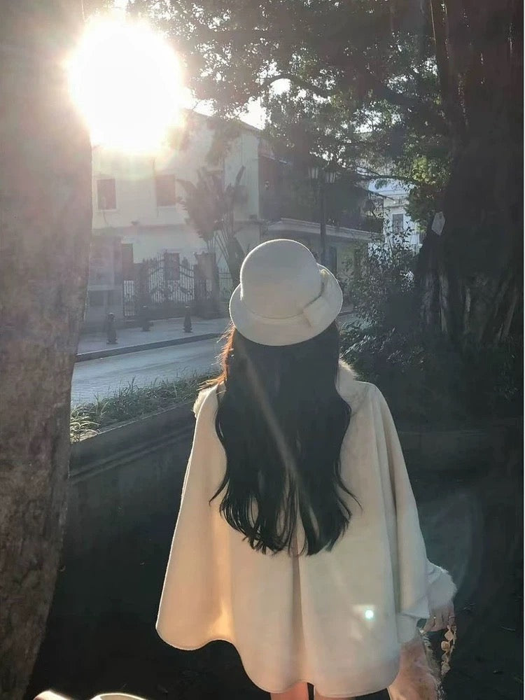 Overseas Heiress · Winter Thick Cape with Fur Collar & Belted Skirt Set