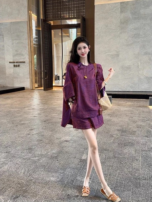 紫铜鎏金 新中式人丝浮光锦提花套装 Purple Bronze · New Chinese-Style Rayon Luminous Brocade Jacquard Set