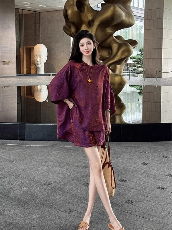 紫铜鎏金 新中式人丝浮光锦提花套装 Purple Bronze · New Chinese-Style Rayon Luminous Brocade Jacquard Set