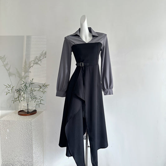 松羽珊 长袖蕾丝假两件连衣裙 Songyushan Long Sleeve Lace Faux Two-Piece Dress