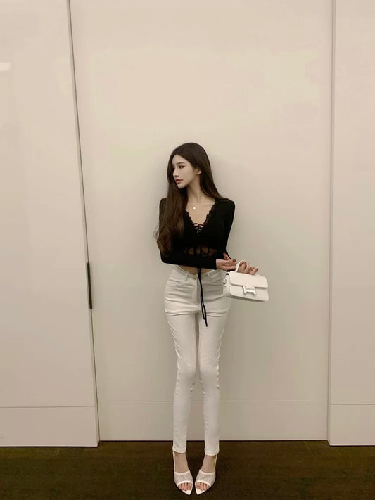 性感露娜 蕾丝叠穿短款辣妹上衣 Sexy Luna Lace Layered Cropped Y2K Top