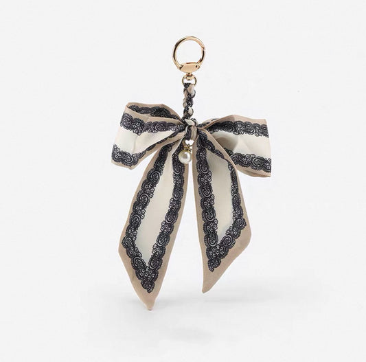 Bow-Tied Silk Scarf Bag Charm - Khaki