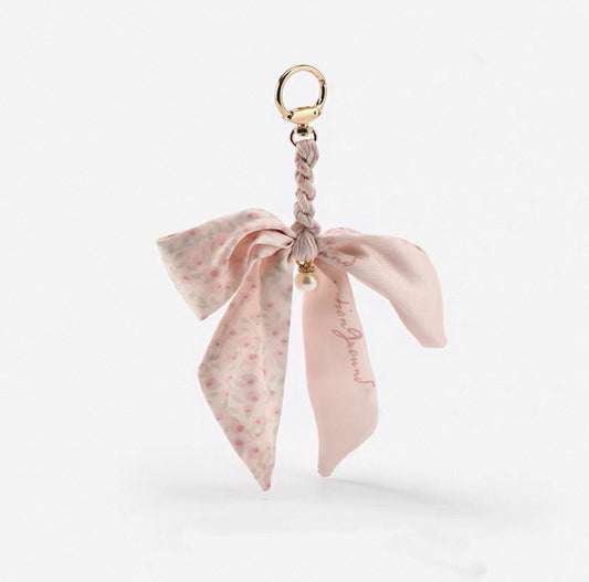 Bow-Tied Silk Scarf Bag Charm - Khaki
