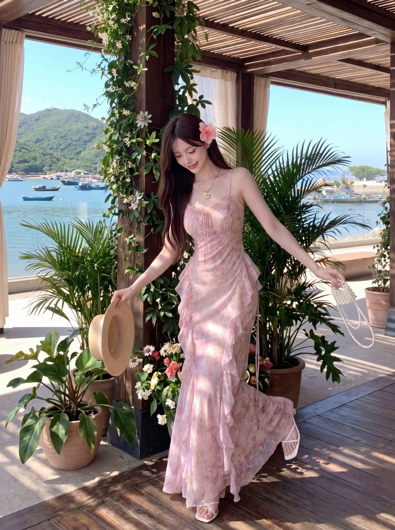 流花人鱼 法式油画晕染碎花连衣裙 Flowing Floral Mermaid French Oil-Paint Floral Dress